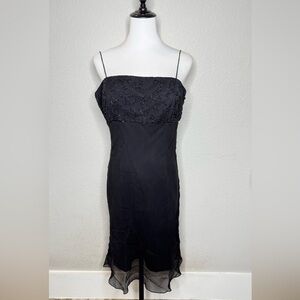 Vintage Y2K 100% Silk Dress Floral Beaded Empire Waist Dress Size 12